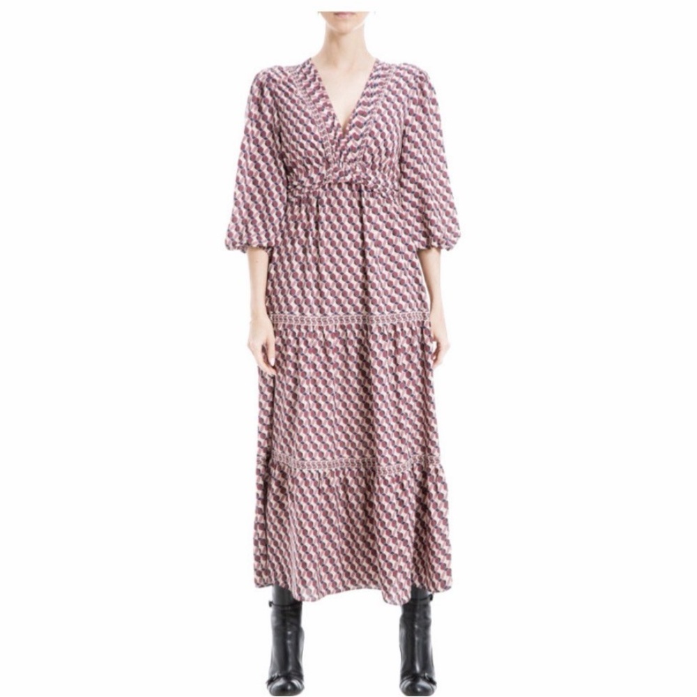 Max Studio Geometric Maxi Dress tan and brown